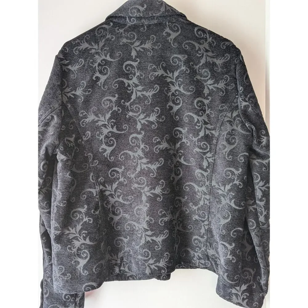 Croft & Barrow Women's Large Black Button Blazer Holiday Damask Soft Career